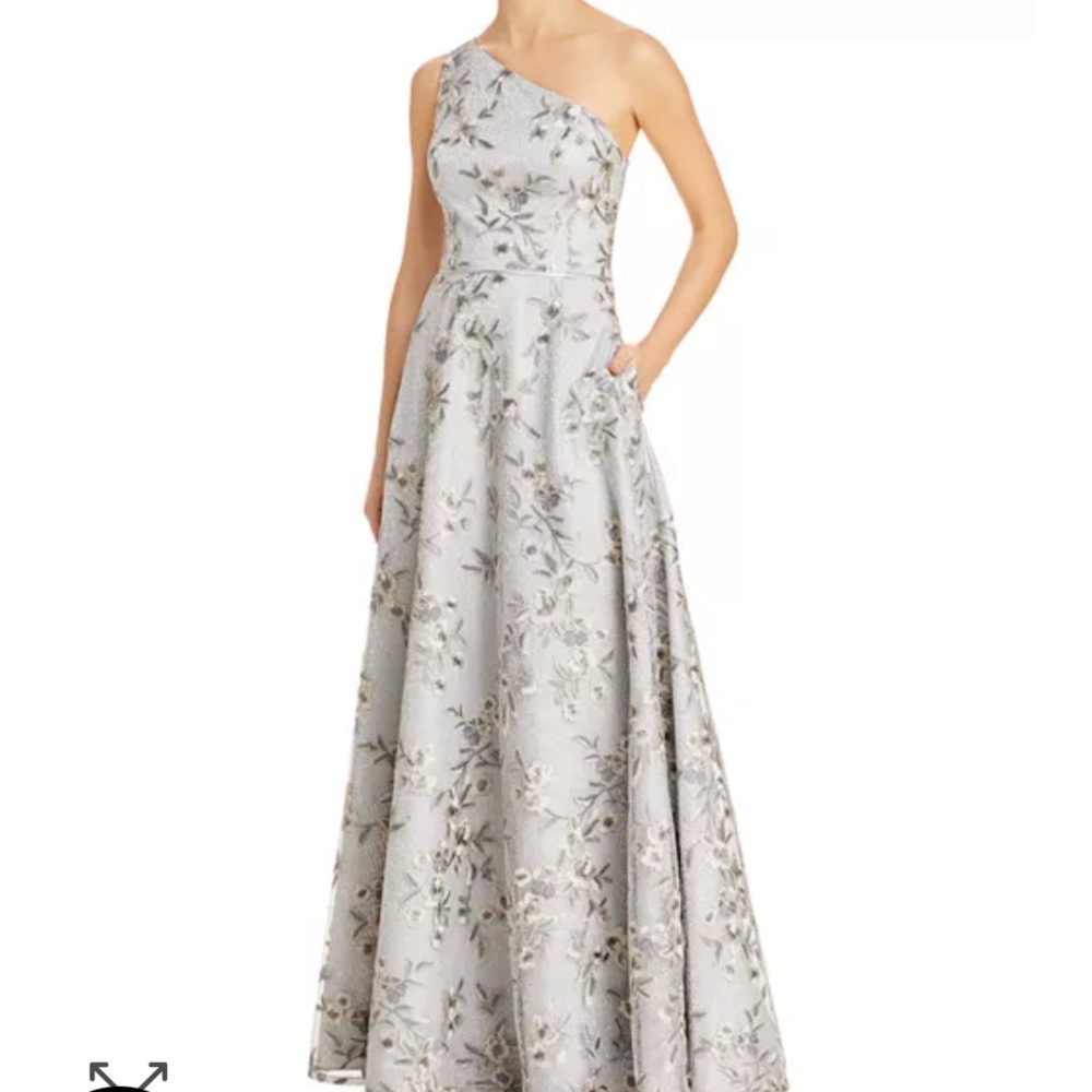 Aidan Mattox One Shoulder Floral Mettalic Gown